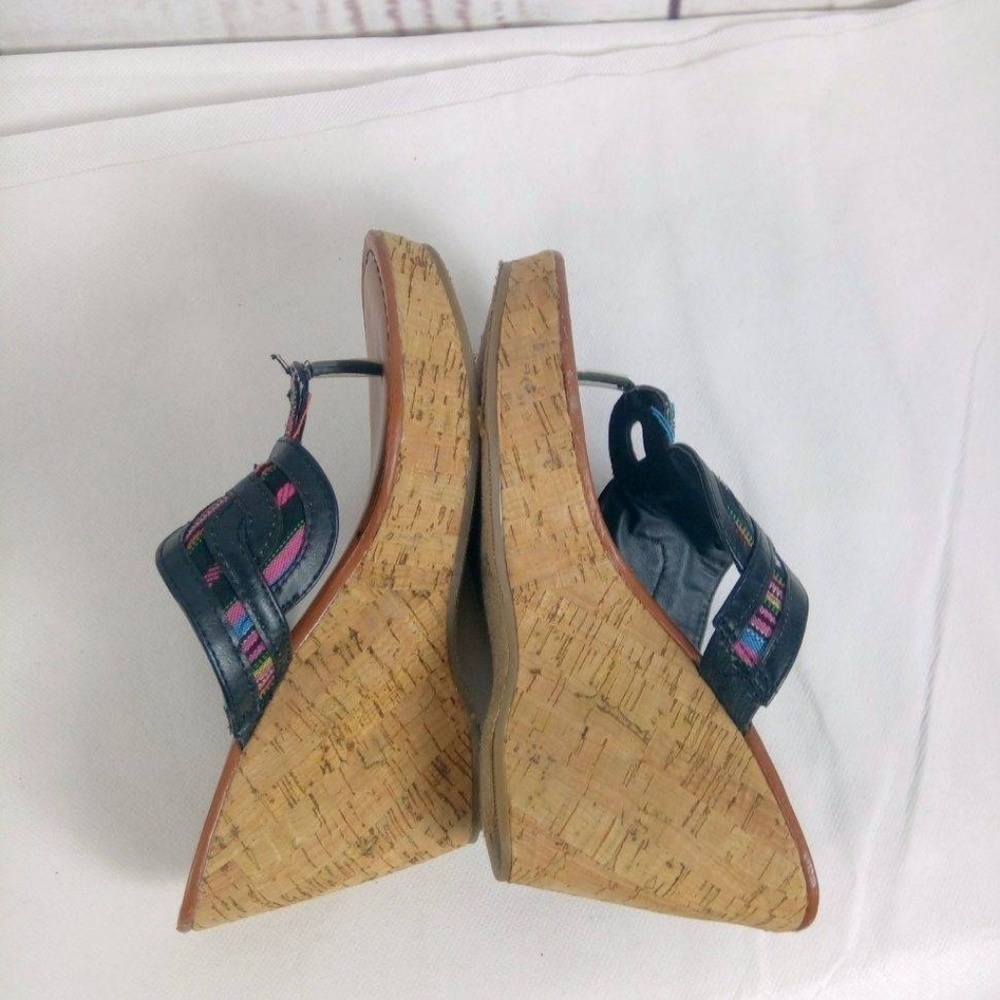 Bamboo Vesper Size 7 Black Wedge Sandals Shoes - Picture 4 of 5